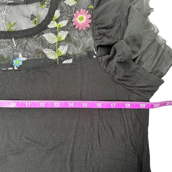 Women's | Kim & Cami | Black Embroidered Floral Butterfly Sleeve Sheer Top - Picture 7 of 8